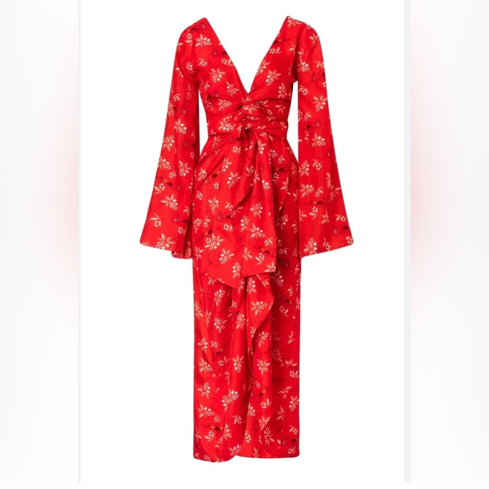 NWT SZ M Juan de Dios %100  Red Silk Dress